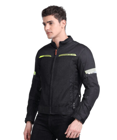 Motorcycle black with neon mesh jacket with thermal and raincoat