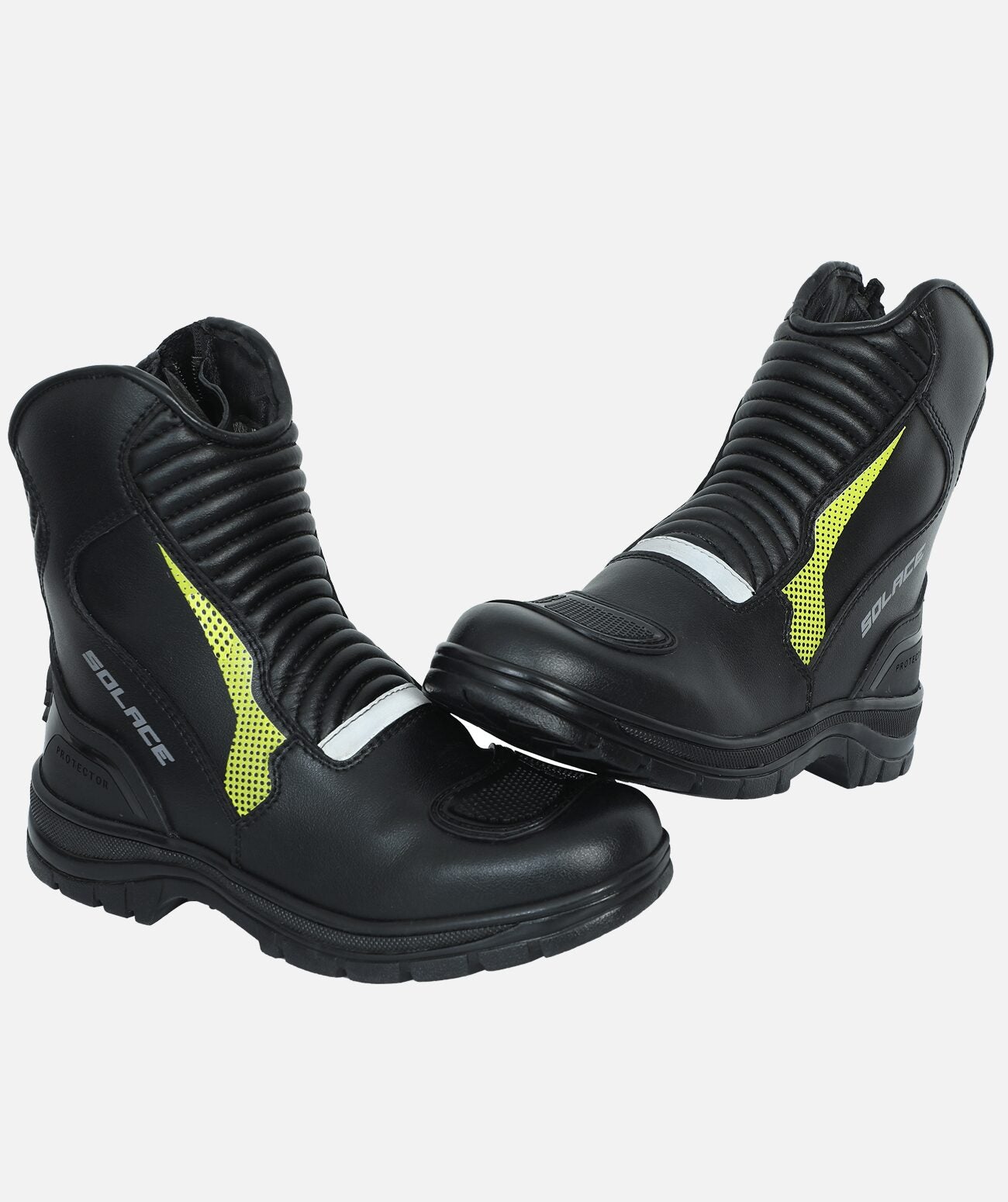 Motorcycle riding water-repellent armoured boot black with green