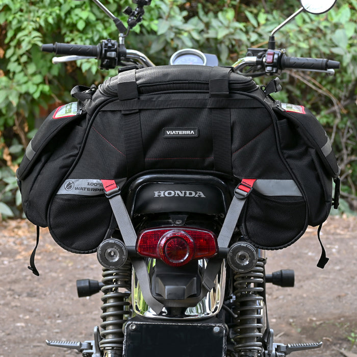Motorcycle universal black tail bag 48L waterproof, reflective claw-mounting style