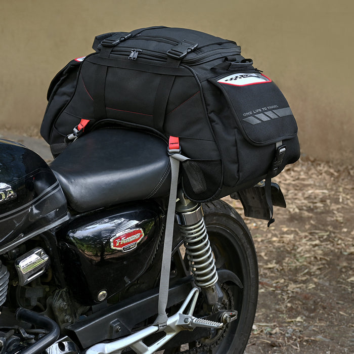 Motorcycle universal black tail bag 48L waterproof, reflective claw-mounting style