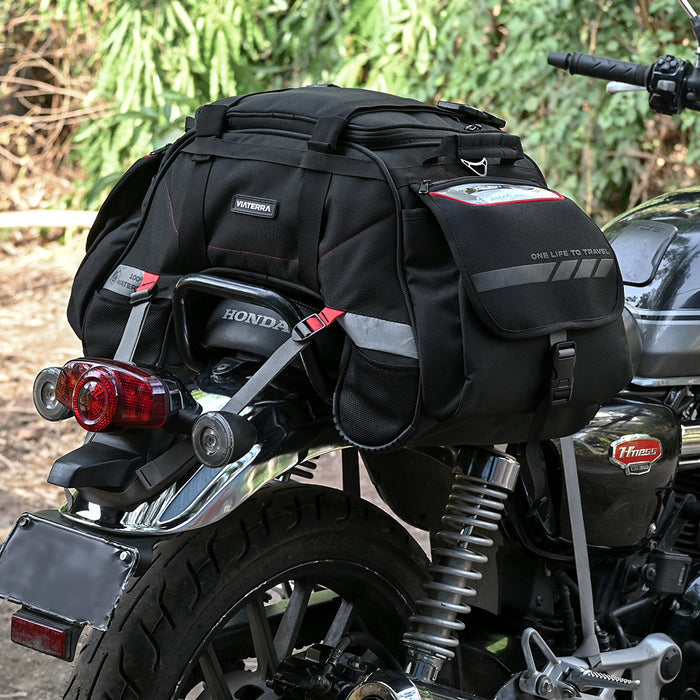 Motorcycle universal black tail bag 48L waterproof, reflective claw-mounting style