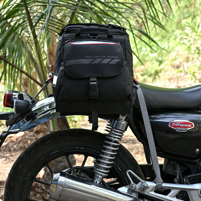 Motorcycle universal black tail bag 48L waterproof, reflective claw-mounting style