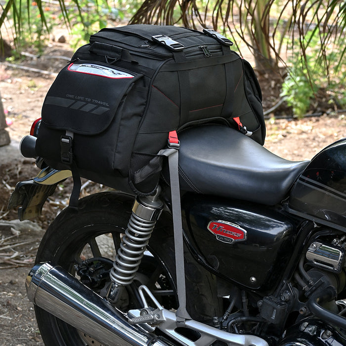 Motorcycle universal black tail bag 48L waterproof, reflective claw-mounting style