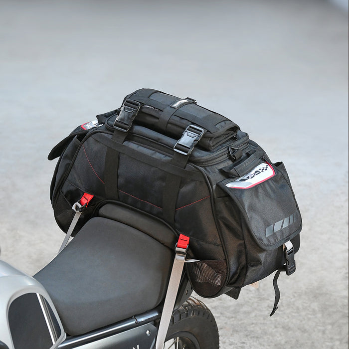 Motorcycle universal black tail bag 72L waterproof, reflective claw-mounting style