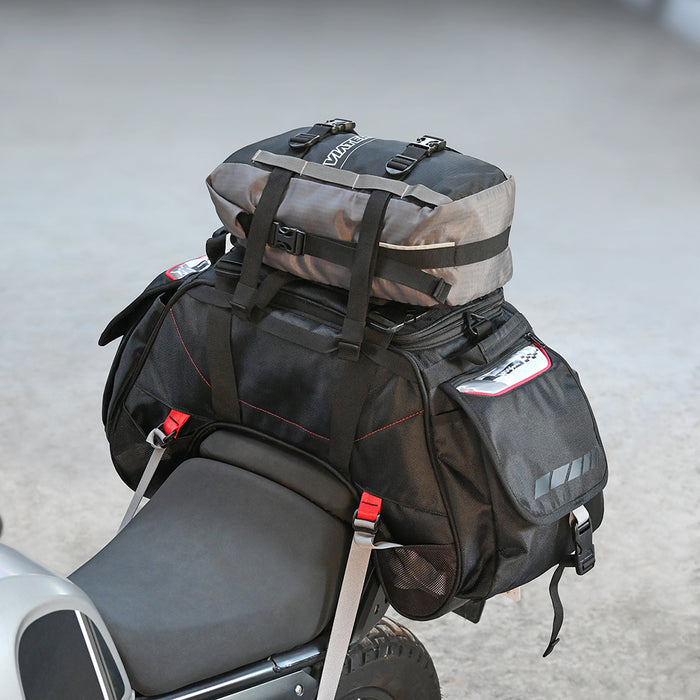 Motorcycle universal black tail bag 72L waterproof, reflective claw-mounting style