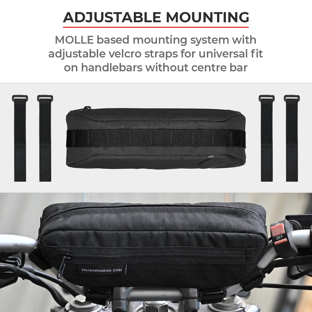 Motorcycle black handlebar trailpack
