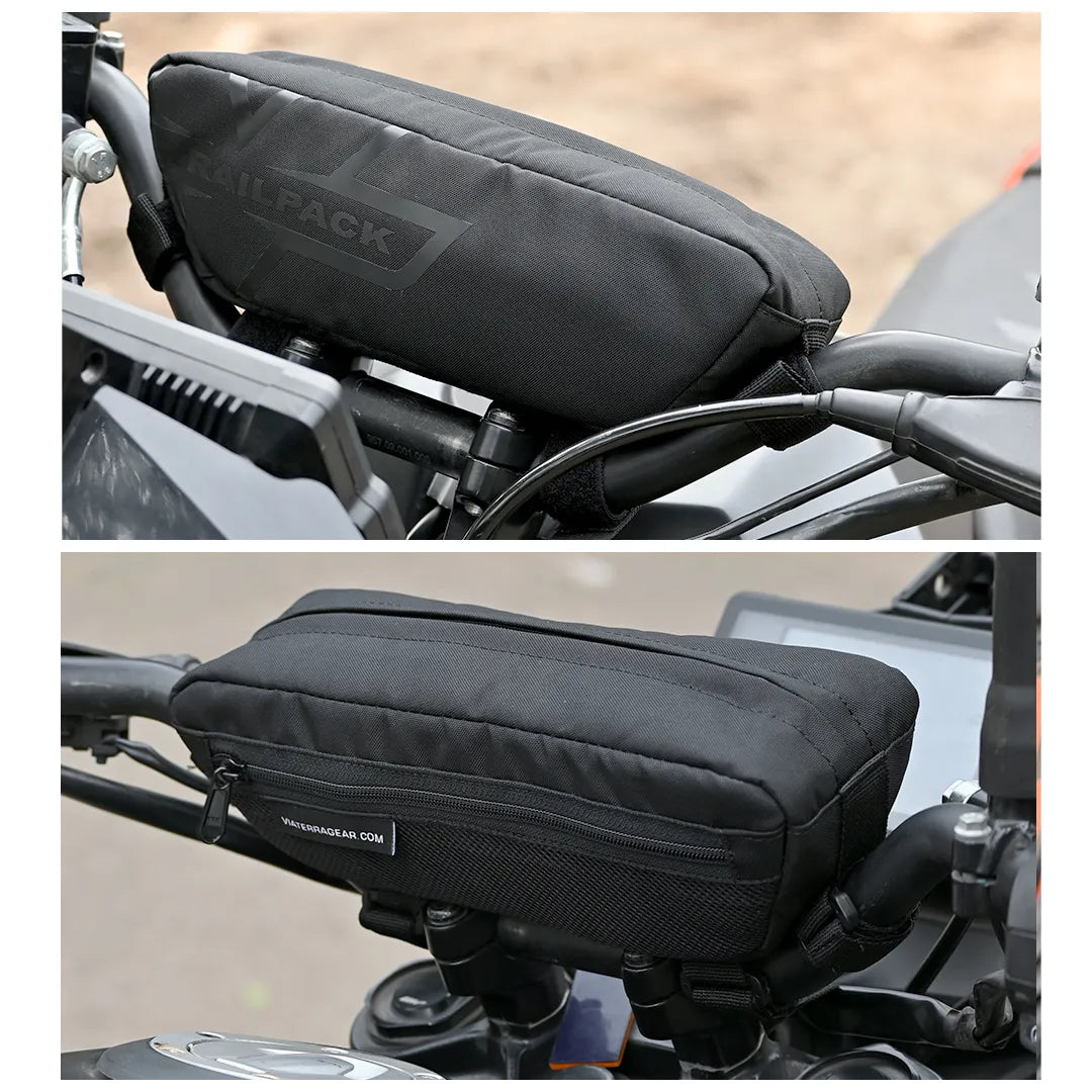 Motorcycle black handlebar trailpack