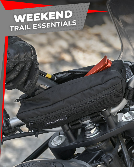 Motorcycle black handlebar trailpack