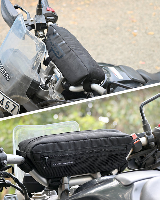 Motorcycle black handlebar trailpack