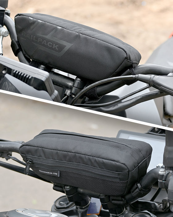 Motorcycle black handlebar trailpack