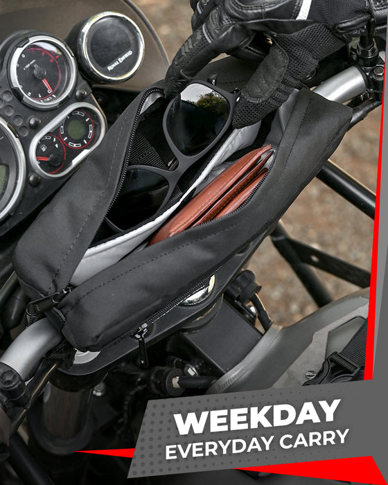 Motorcycle black handlebar trailpack