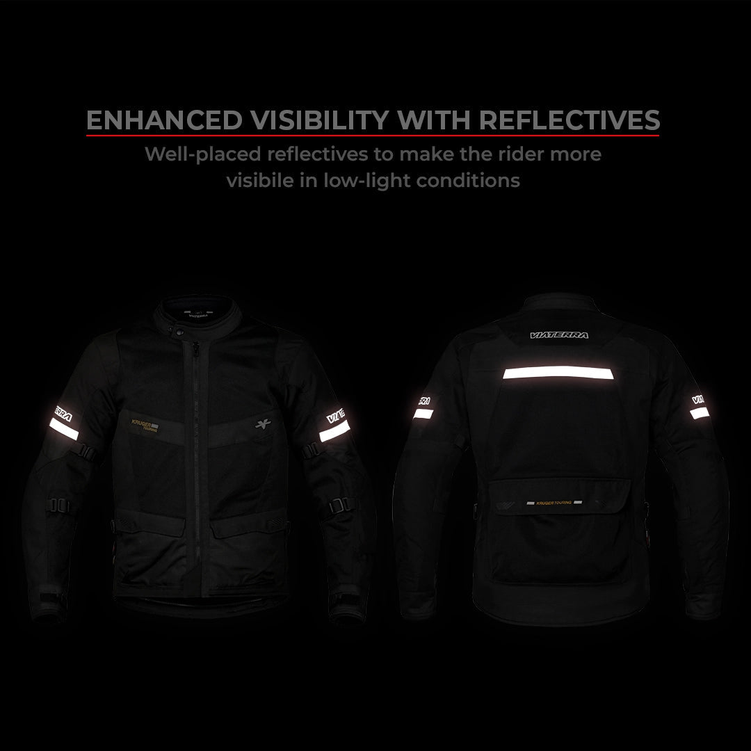 Motorcycle touring jacket black with reflectives weather protect