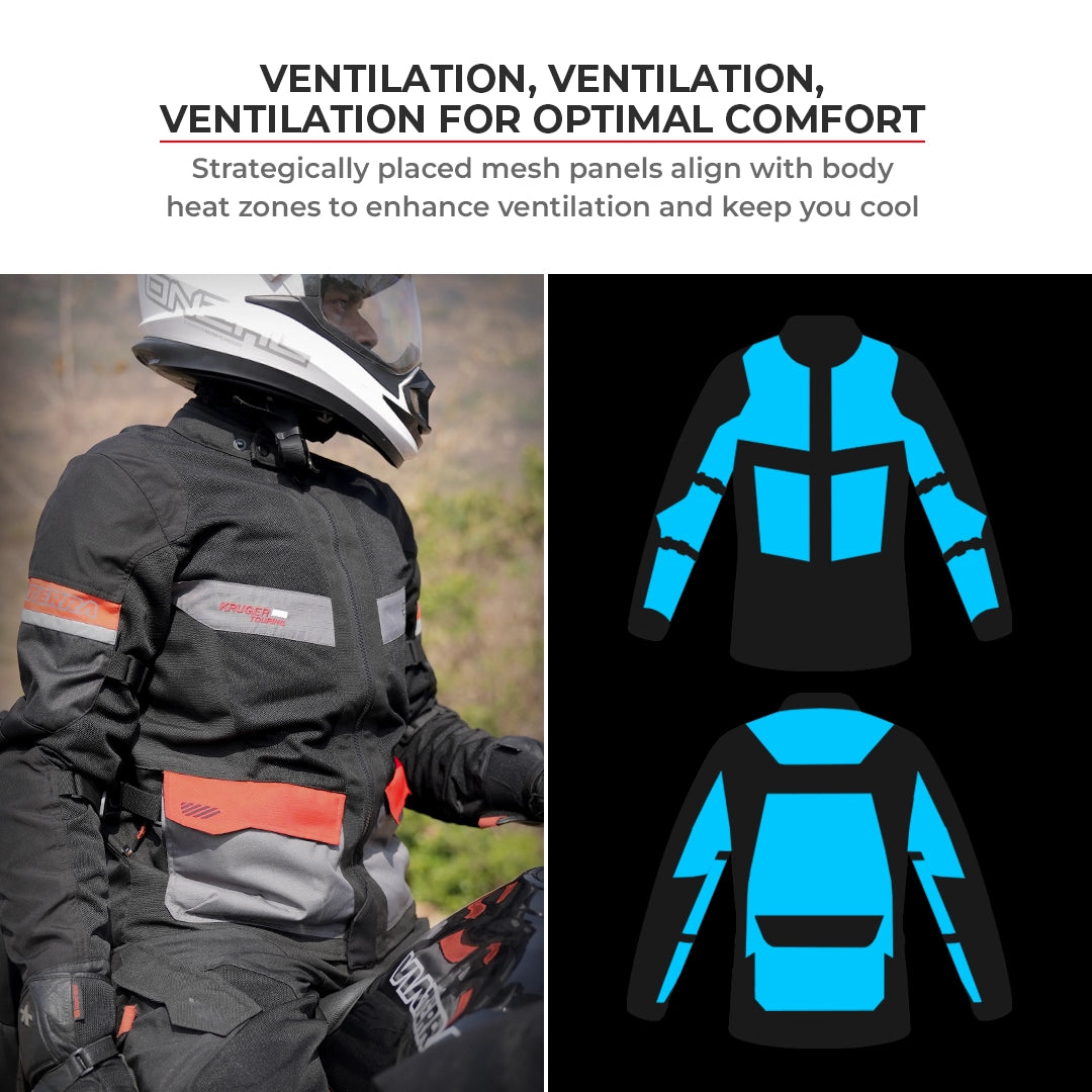 Motorcycle touring jacket black with reflectives weather protect