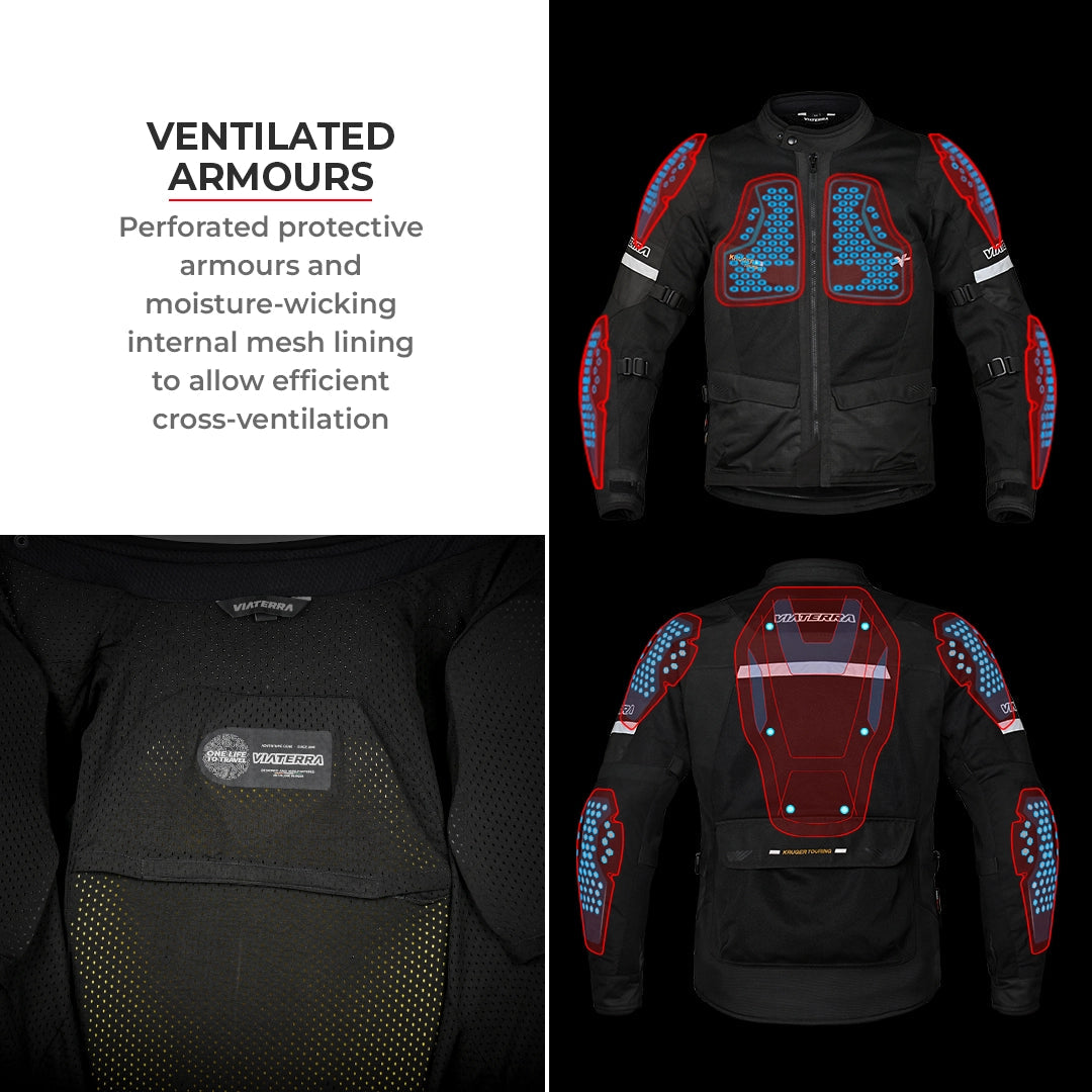 Motorcycle touring jacket black with reflectives weather protect