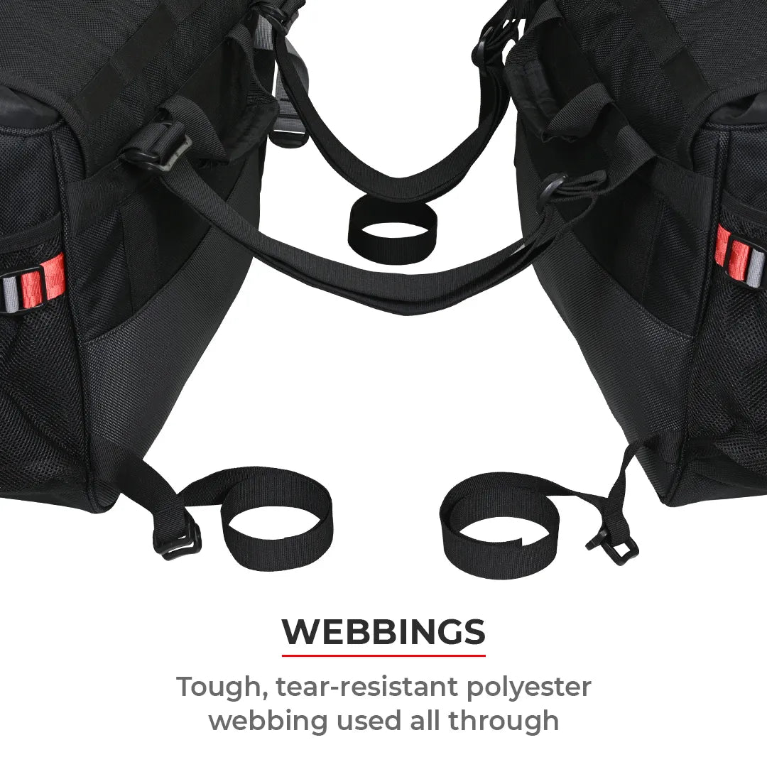 Motorcycle saddle bags 70L Black, waterproof, molle system, reinforced