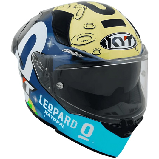 Motorcycle Blue based multicolour leopard KYT graphic helmet