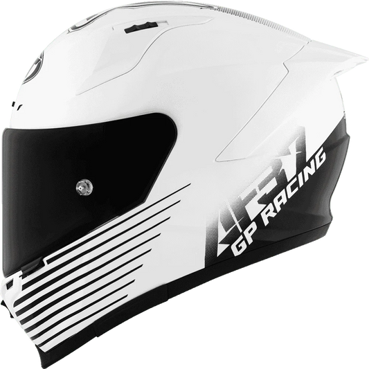 Motorcycle helmet white with black stripes and design