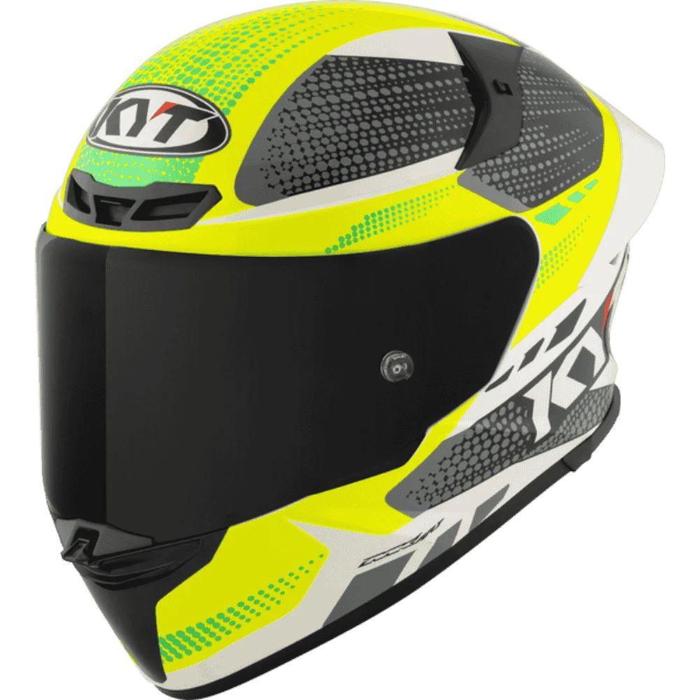 Motorcycle full face green yellow black with white based helmet