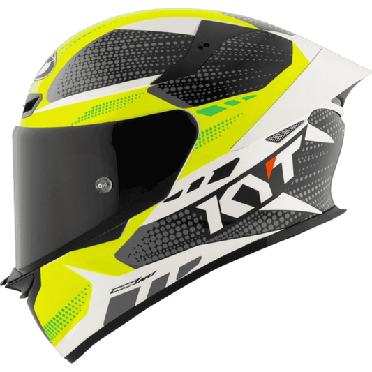 Motorcycle full face green yellow black with white based helmet