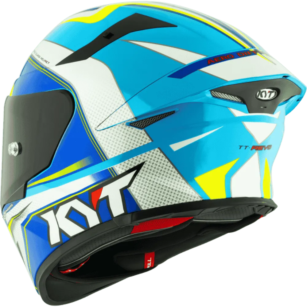 Motorcycle blue shades with white full face helmet KYT