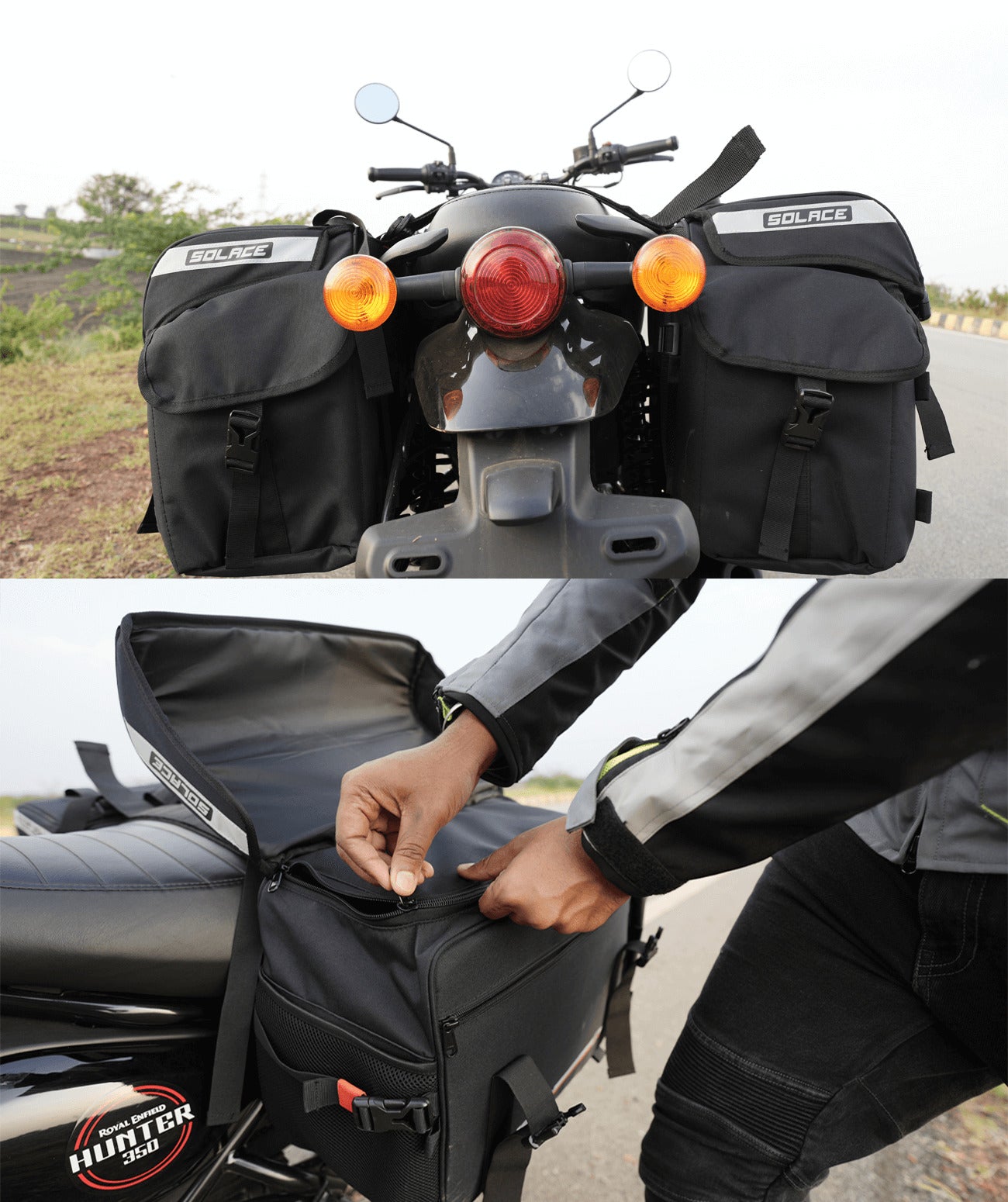 Motorcycle waterproof saddle bags black by solace