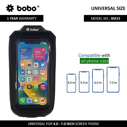 BOBO BM13 Zip Box Fully Waterproof Bike/Motorcycle/Scooter Mobile Phone Holder Mount, Ideal for Maps and GPS Navigation (Black)