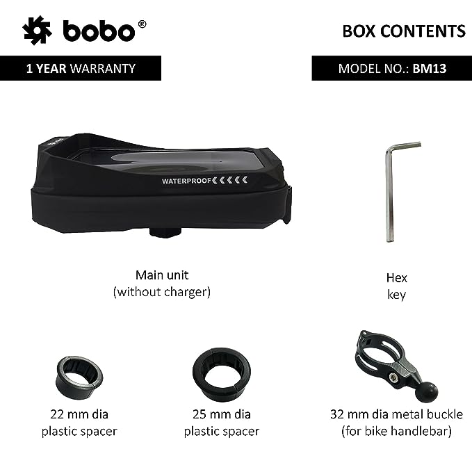 BOBO BM13 Zip Box Fully Waterproof Bike/Motorcycle/Scooter Mobile Phone Holder Mount, Ideal for Maps and GPS Navigation (Black)