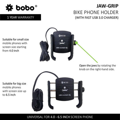 BOBO BM1 Jaw Grip (Fast USB QC3.0 Charger) - Mobile Holder