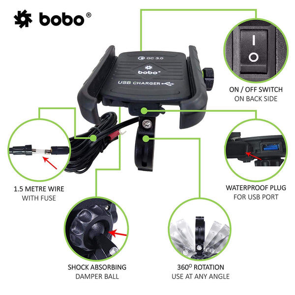 BOBO BM1 Jaw Grip (Fast USB QC3.0 Charger) - Mobile Holder