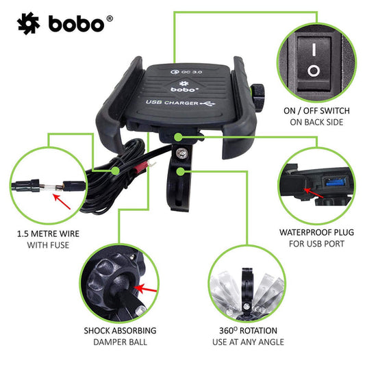 BOBO BM1 Jaw Grip (Fast USB QC3.0 Charger) - Mobile Holder