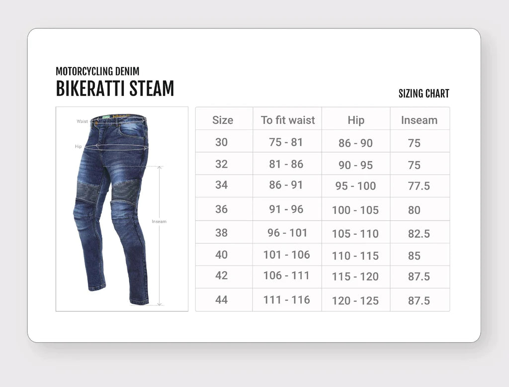 BIKERATTI STEAM PRO MOTORCYCLING RIDING DENIM WITH D3O ARMOURS