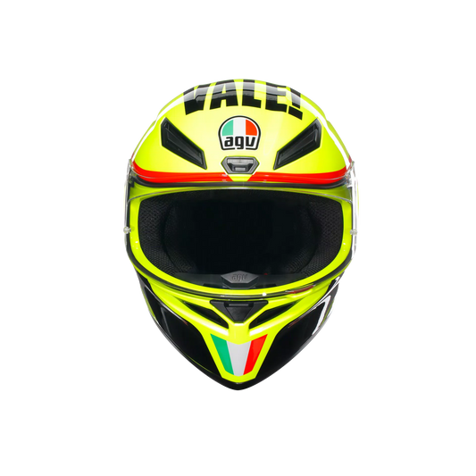 Motorcycle full face helmet light green black number 46 grazie vale graphic