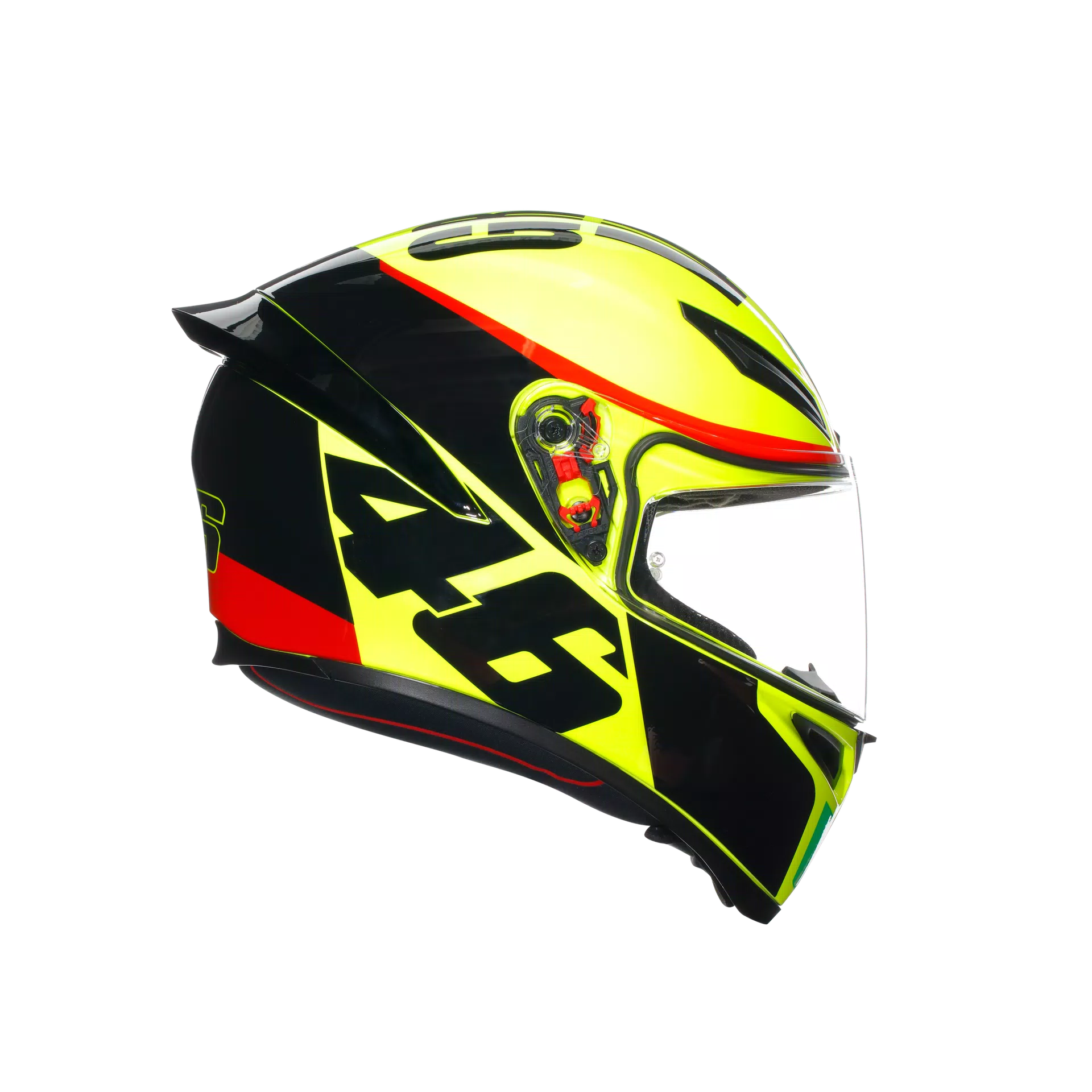 Motorcycle full face helmet light green black number 46 grazie vale graphic