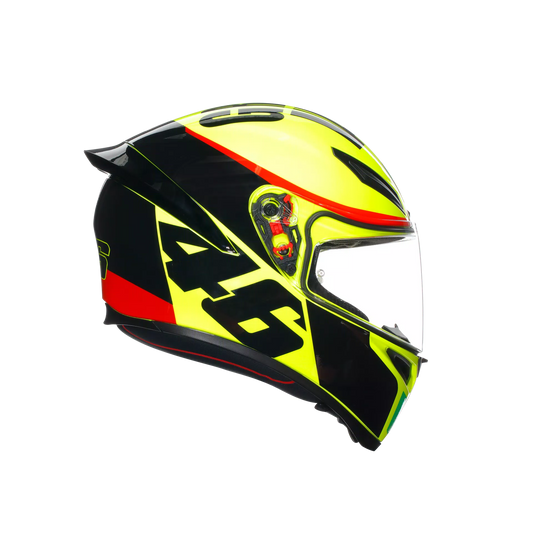 Motorcycle full face helmet light green black number 46 grazie vale graphic