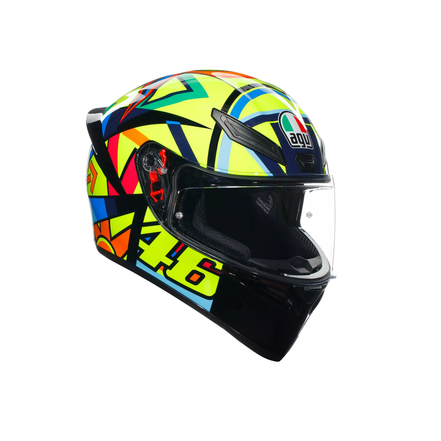 Motorcycle sports full face helmet green orange blue geometric graphic 