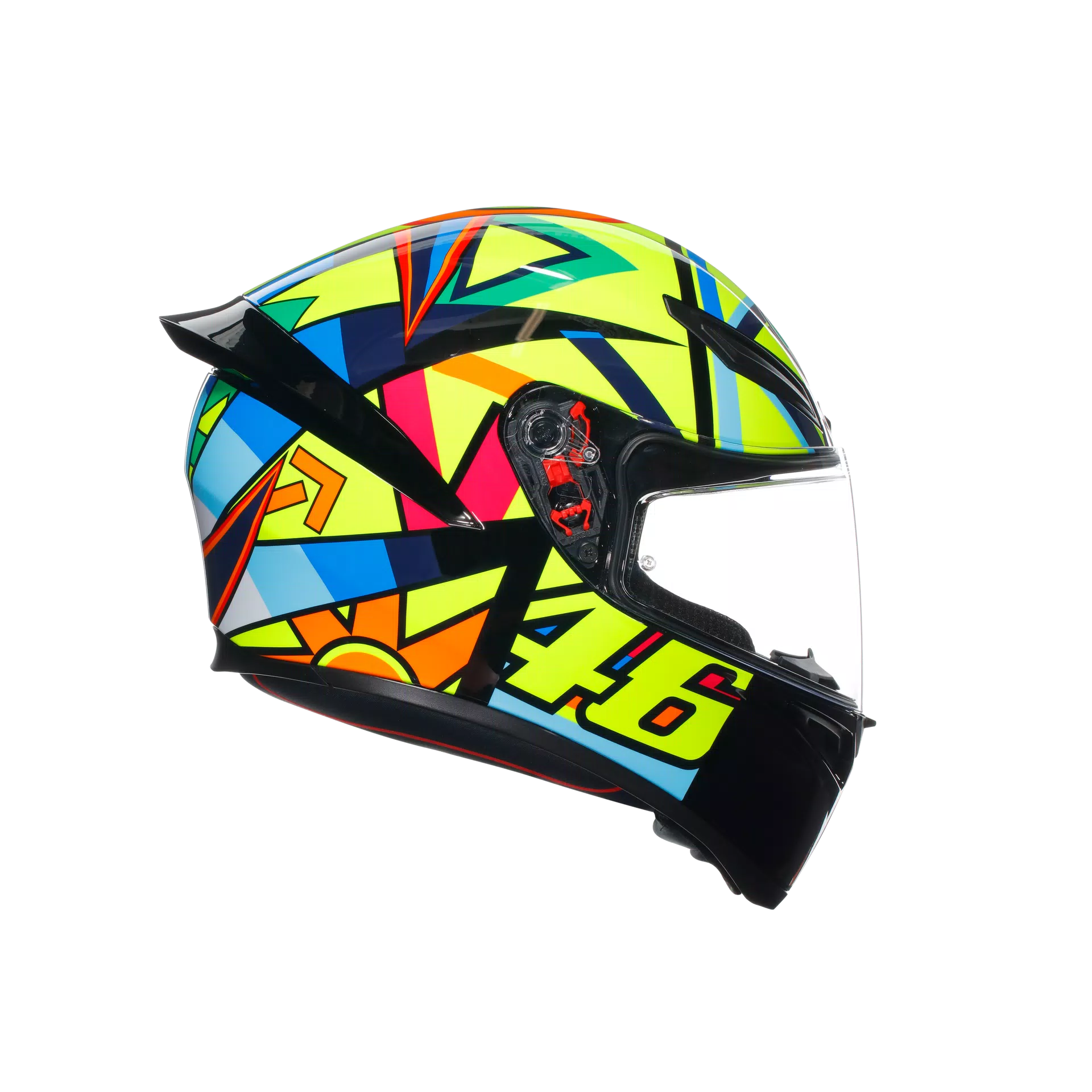 Motorcycle sports full face helmet green orange blue geometric graphic 