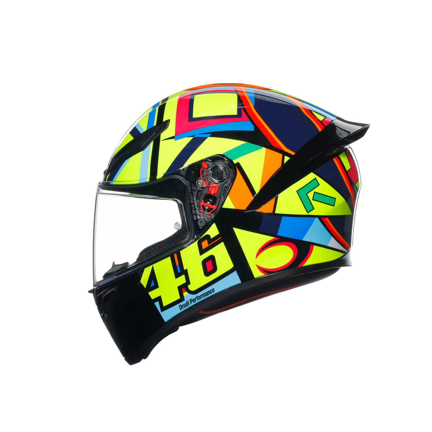 Motorcycle sports full face helmet green orange blue geometric graphic 