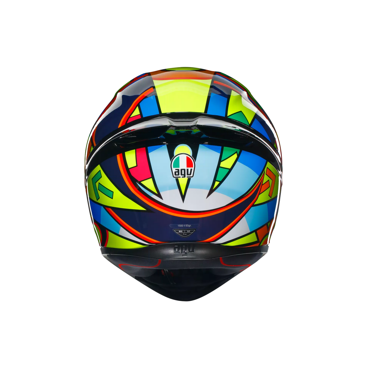 Motorcycle sports full face helmet green orange blue geometric graphic 