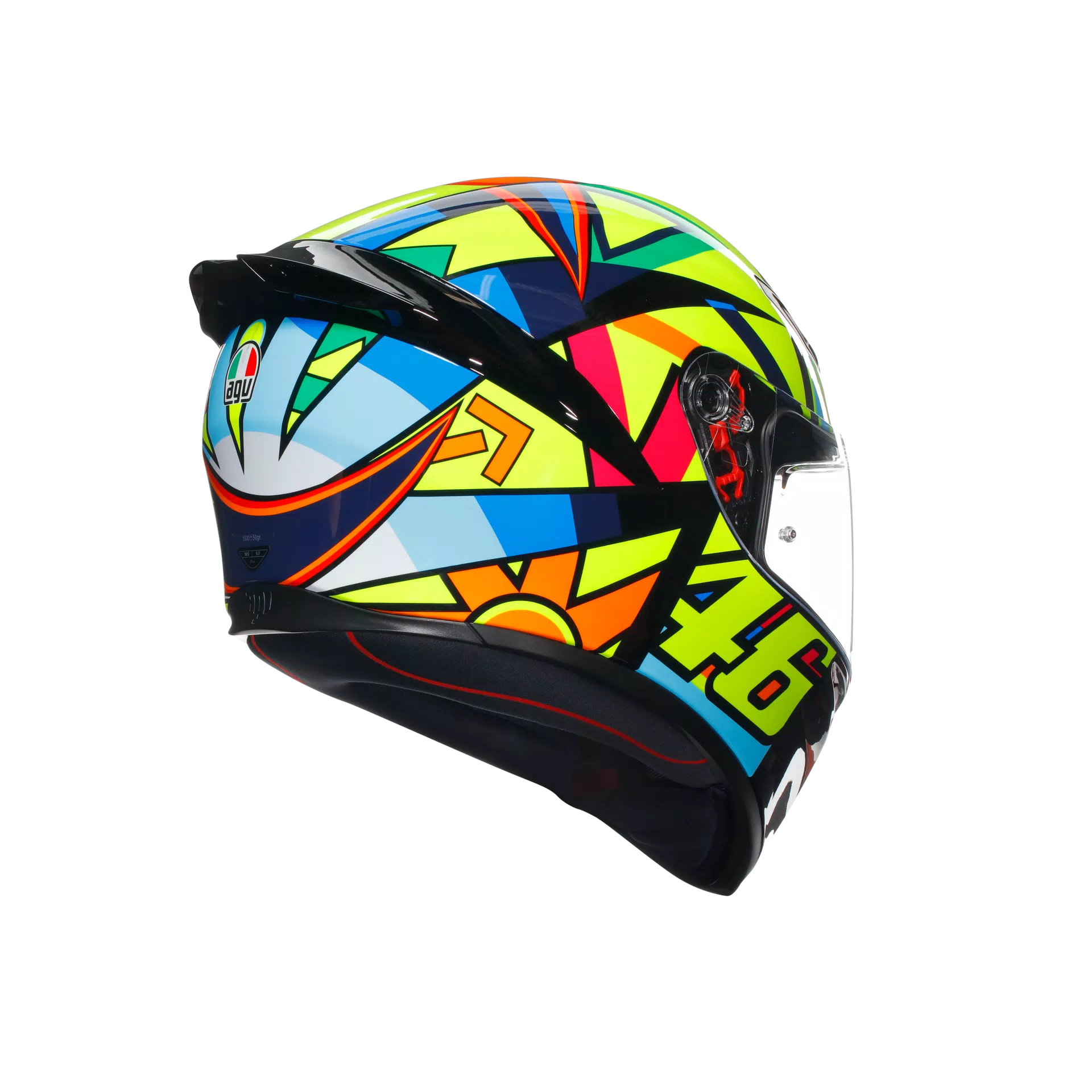Motorcycle sports full face helmet green orange blue geometric graphic 