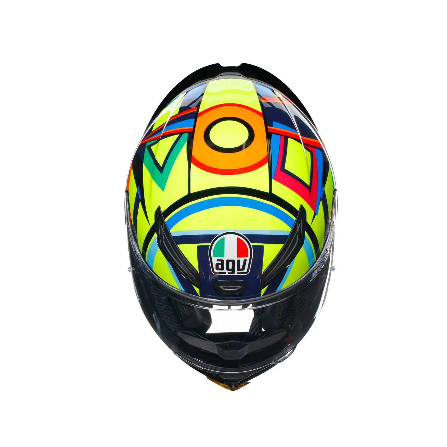 Motorcycle sports full face helmet green orange blue geometric graphic 