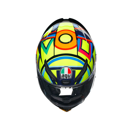 Motorcycle sports full face helmet green orange blue geometric graphic 