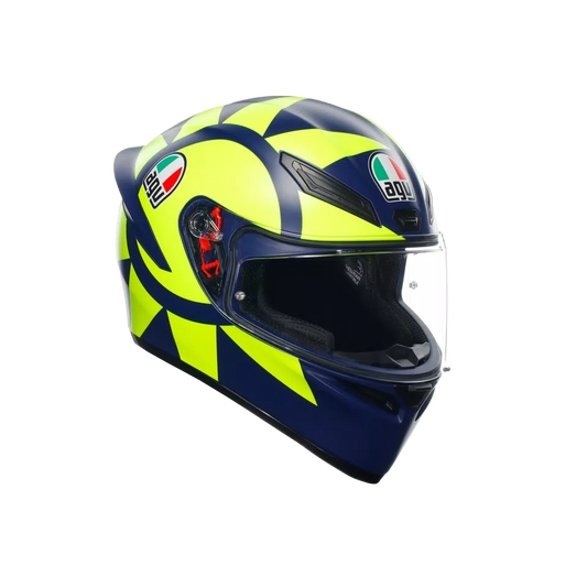 Motorcycle full face sports helmet blue with hi-vis green 