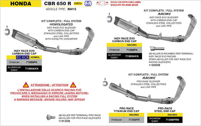 Motorcycle titanium full system exhaust for honda cb / cbr 650 r - arrow information 