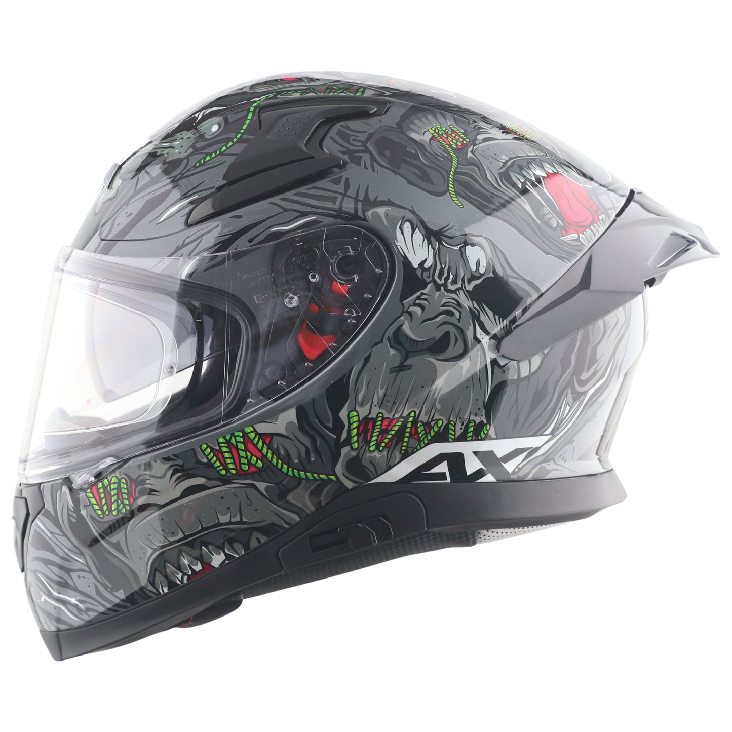 Motorcycle full face helmet black grey white graphic pinlock sun-visor touring ready 