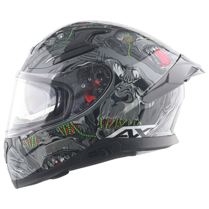 Motorcycle full face helmet black grey white graphic pinlock sun-visor touring ready 