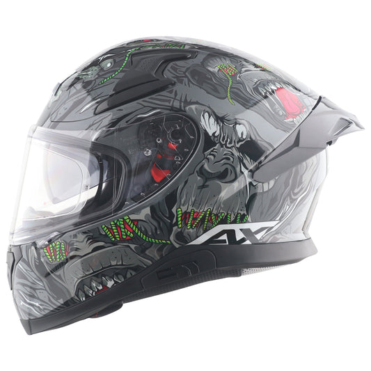 Motorcycle full face helmet black grey white graphic pinlock sun-visor touring ready 