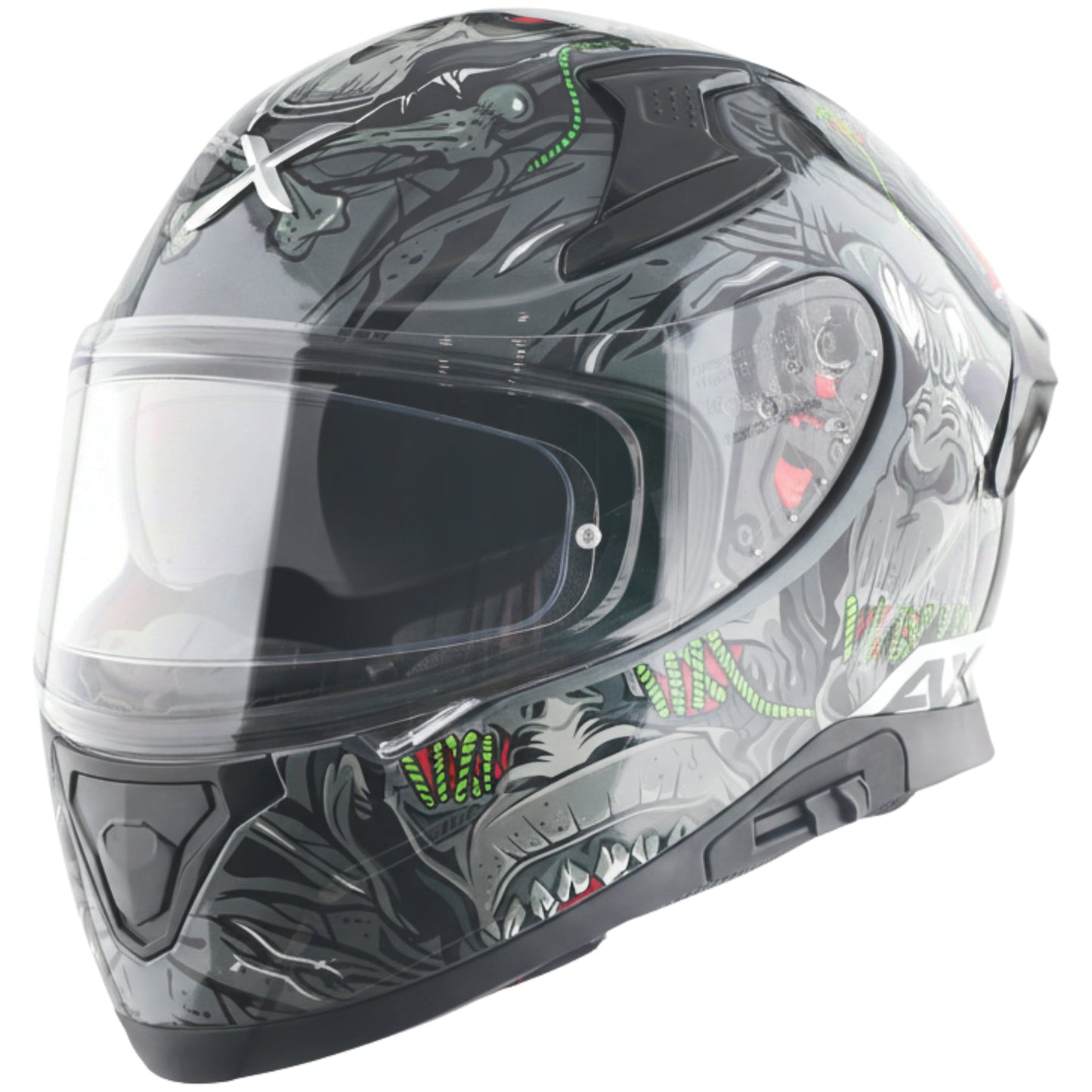 Motorcycle full face helmet black grey white graphic pinlock sun-visor touring ready 