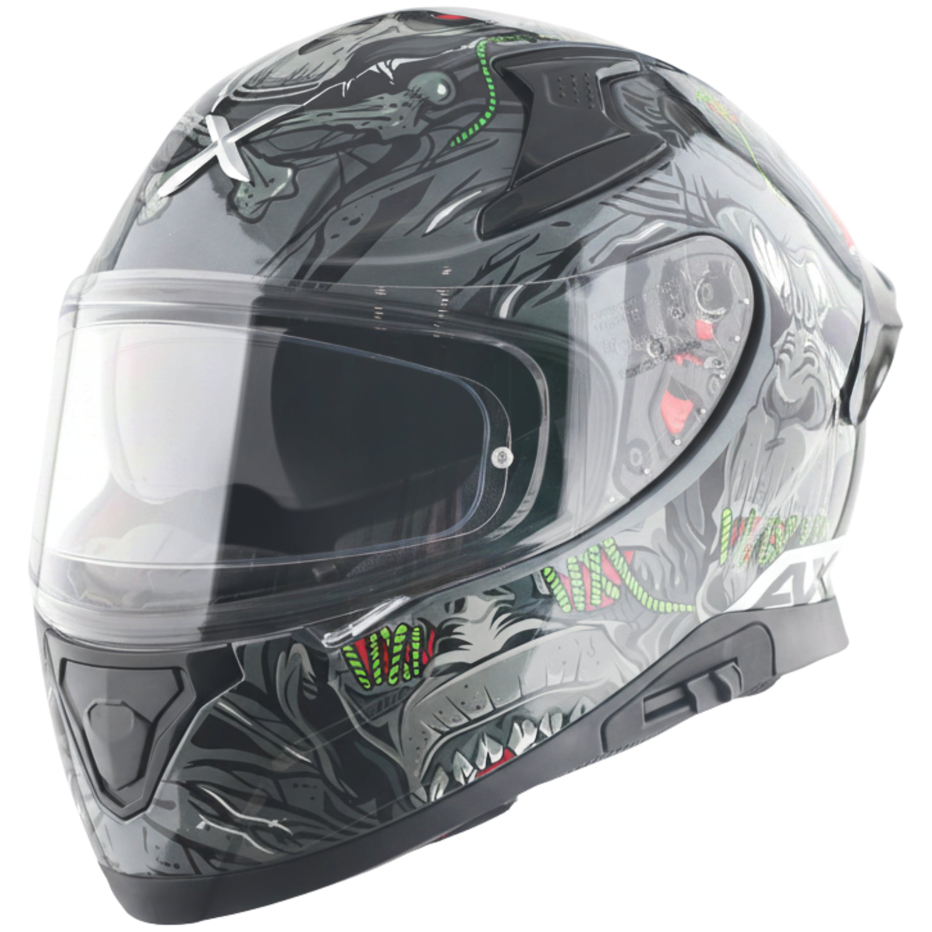 Motorcycle full face helmet black grey white graphic pinlock sun-visor touring ready 