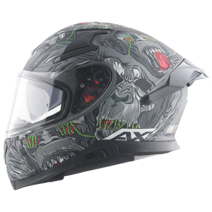 Motorcycle full face helmet matt black grey white graphic pinlock sun-visor touring ready 
