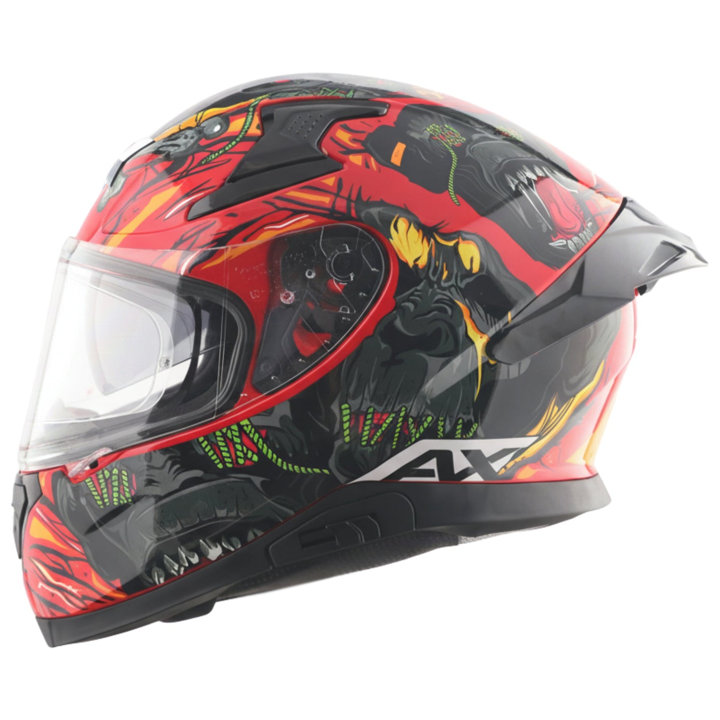 Motorcycle full face helmet red black yellow graphic pinlock sun-visor touring ready 